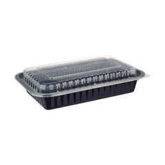 Black Base Rectangular Container 28 oz with Lids 150 Pieces - Hotpack Global