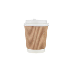 10 Pieces Kraft Ripple Cup 8 Oz + White Lids