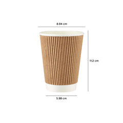 10 Pieces Paper Ripple Kraft Cup 12 Oz + Lid