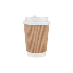 10 Pieces Paper Ripple Kraft Cup 12 Oz + Lid