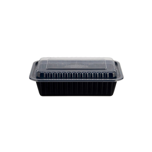 Hotpack | Black Base Rectangular Container 38 oz with Lids | 150 Pieces - Hotpack Global