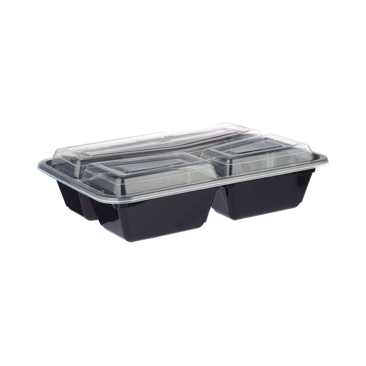 Black Base Rectangular 3-Compartment Container 300 Pieces - Hotpack Global